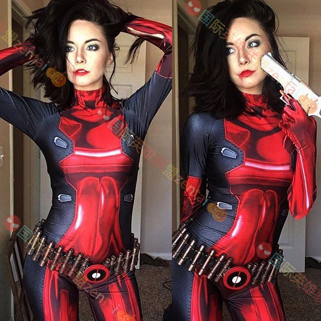 万圣节死侍连体紧身衣女款成人儿童动漫电影Deadpool Cosplay套装