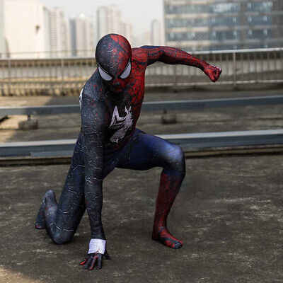 成人儿童电影游戏Spiderman Cos男款毒液蜘蛛侠战衣连体紧身衣-图1