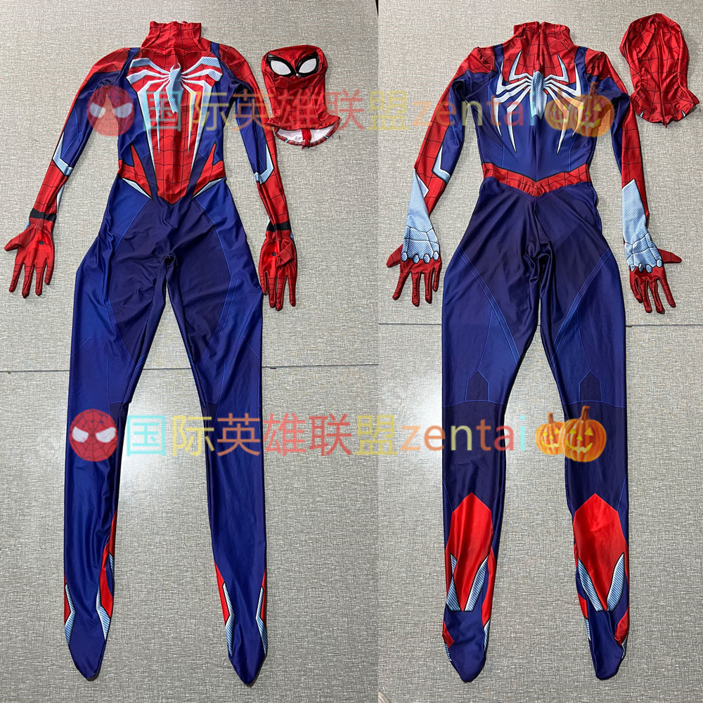 男款PS5游戏蜘蛛侠连体紧身衣Spiderman Cosplay战衣万圣节扮演服 - 图0