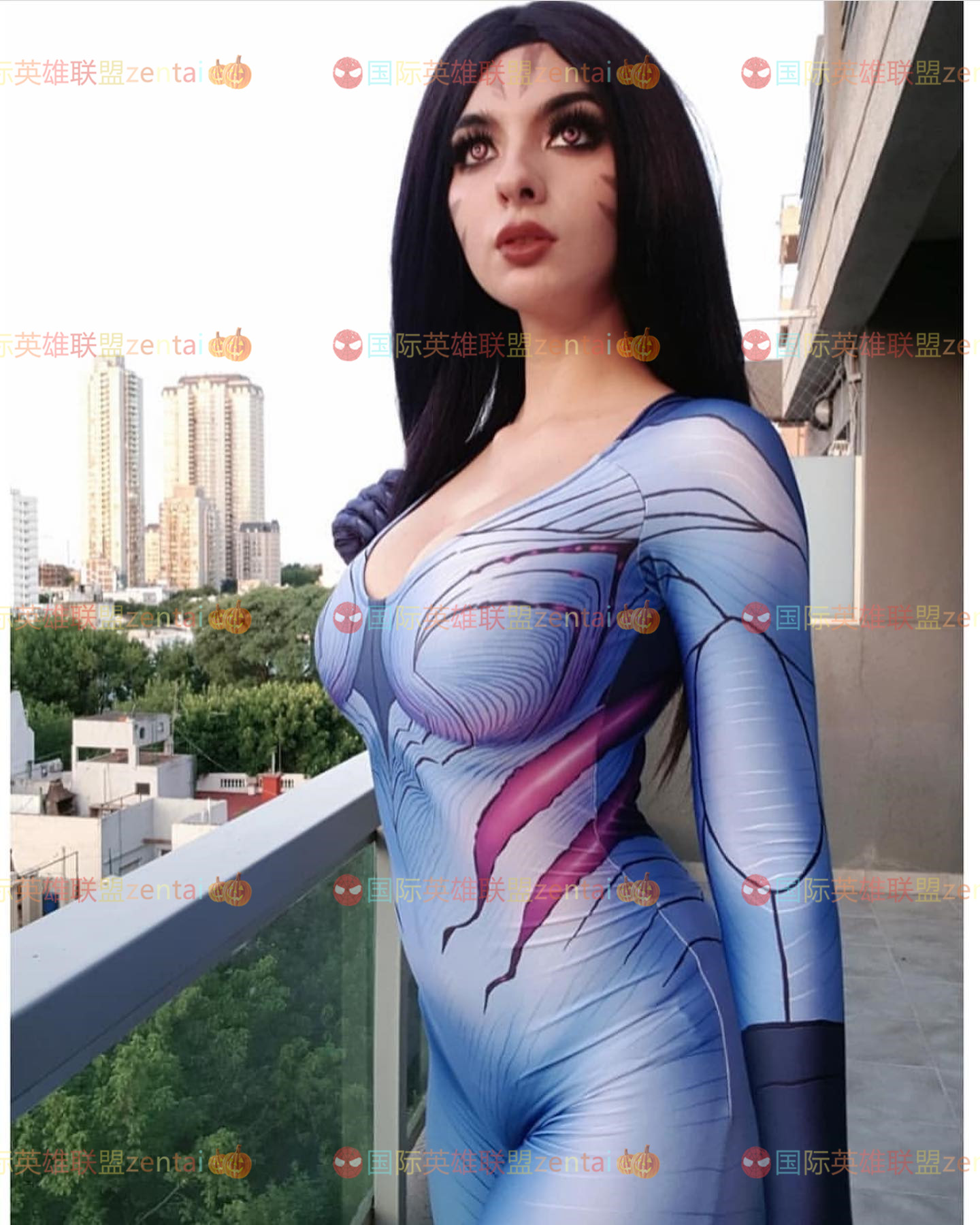 女款英雄联盟 虚空之女 凯萨Kaisa Zentai Cosplay卡莎连体紧身衣 - 图0