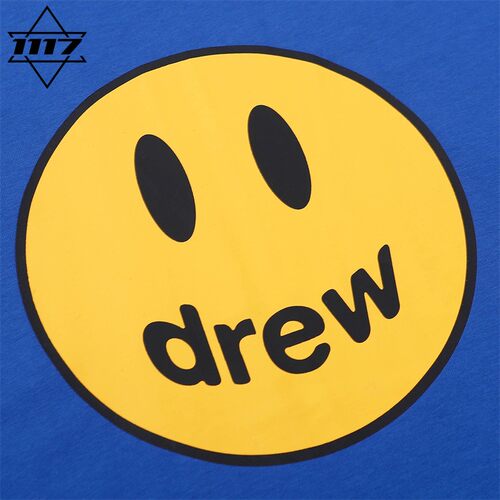 正品drew短袖克莱因蓝笑脸t恤男女情侣潮牌纯棉圆领半袖上衣春夏 - 图0