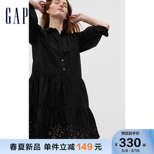 Gap女装春季2023新款纯棉法式蕾丝连衣裙公主裙548565通勤衬衫裙