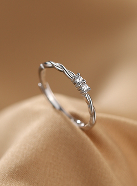 巷南925纯银麻花锆石戒指开口戒