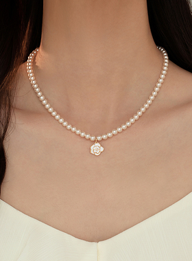 巷南山茶花珍珠项链小众高级感女