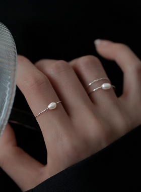 巷南925纯银淡水珍珠素圈戒指女