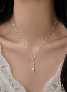 巷南925纯银水滴闪钻项链女小众