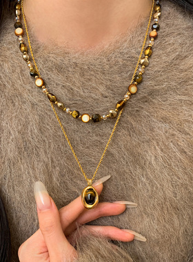 巷南虎眼石串珠项链轻奢高级珍珠