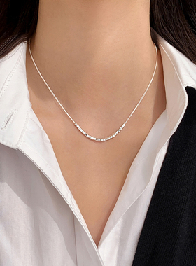 巷南999纯银小方块项链小众高级