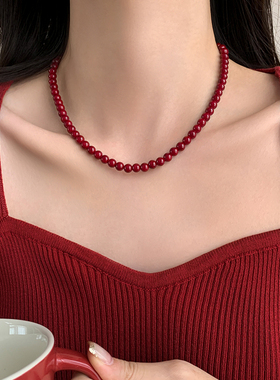 巷南安可拉红串珠项链轻奢高级女