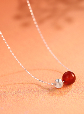 巷南925纯银红玛瑙项链轻奢新年