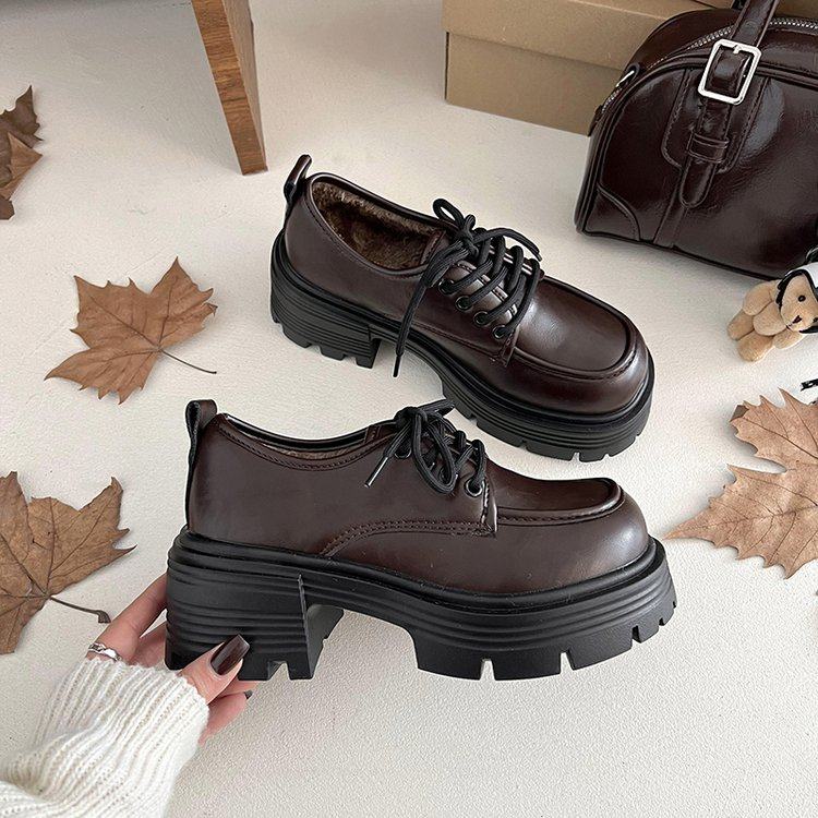加绒小皮鞋女2025冬季新款百搭鞋子英伦风厚底增高乐福鞋大码女鞋,淘宝优惠券,粉丝福利购,淘宝优惠卷