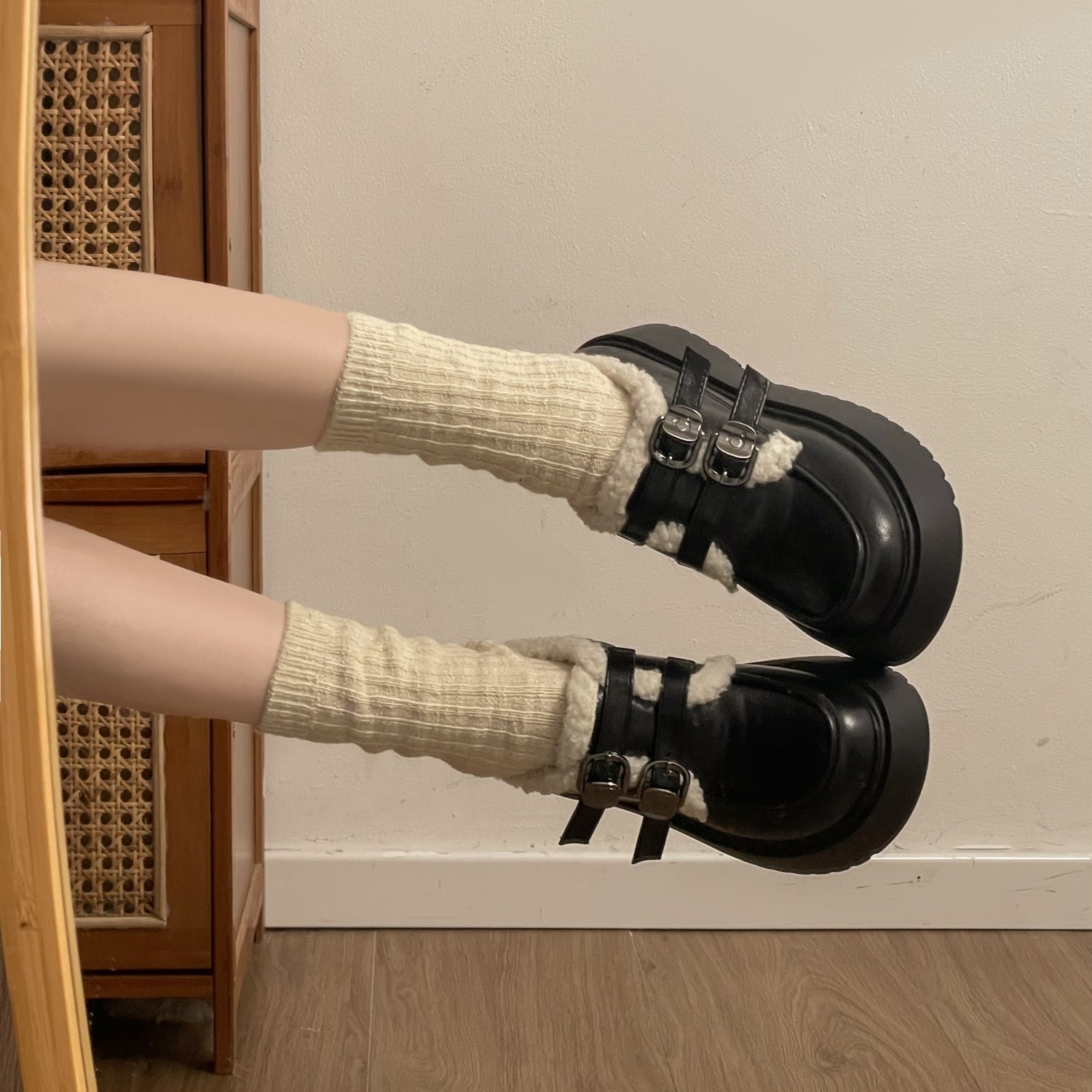 黑色乐福鞋加绒女2025秋冬新款厚底增高英伦风冬季毛毛鞋小皮鞋冬,淘宝优惠券,粉丝福利购,淘宝优惠卷