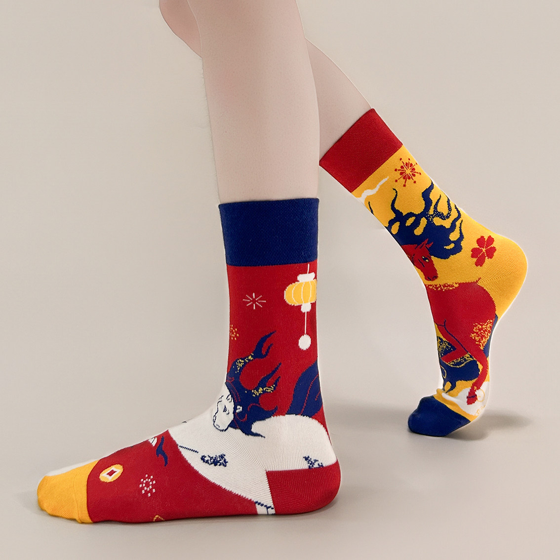 【5双装】不对称设计2026新年马年AB袜子红色男女本命年中筒棉袜,淘宝优惠券,粉丝福利购,淘宝优惠卷