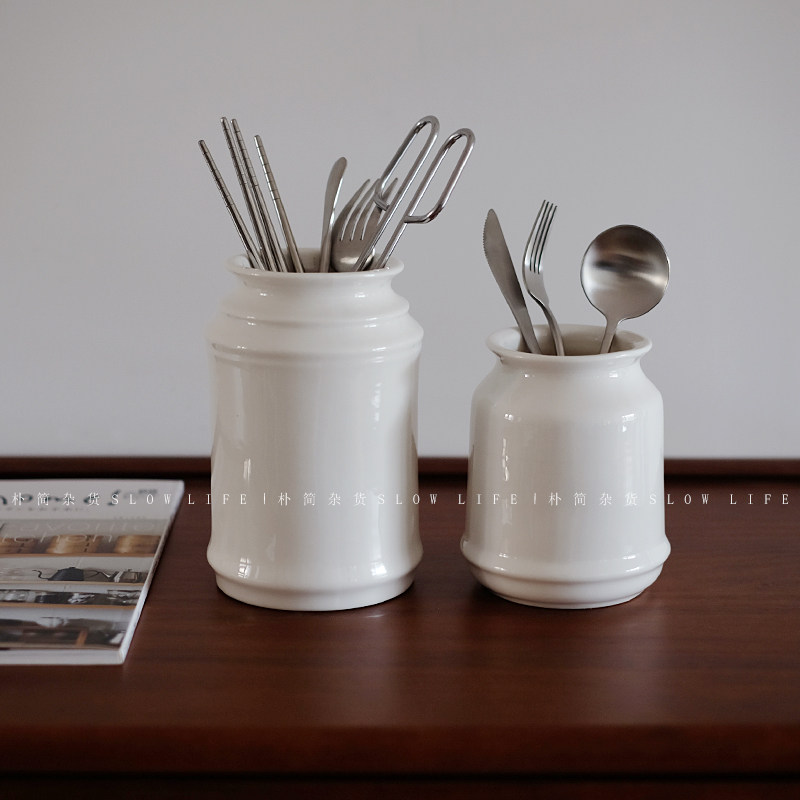 日式陶瓷厨房收纳罐 白色餐具收纳罐 筷子笼餐具工具筒,淘宝优惠券,粉丝福利购,淘宝优惠卷