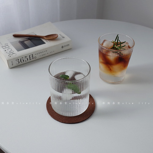 日式简约条纹玻璃杯 耐热水杯冰拿铁杯咖啡杯牛奶杯子 8229 - 图3