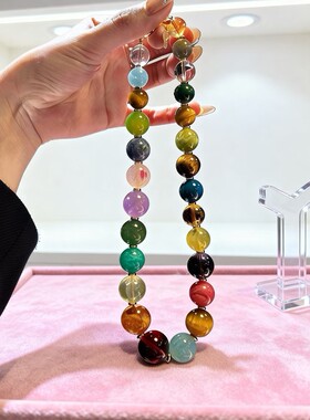 纯天然水晶朱珠同款水晶多宝圆珠款项链七彩绚丽饰品礼物送女友