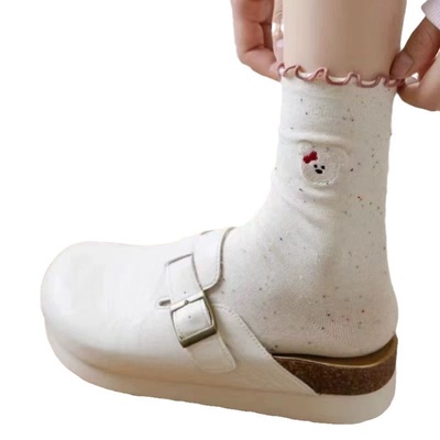 春秋冬新品袜子日系卡通小熊点子纱女中筒袜百搭学院风棉质女长袜