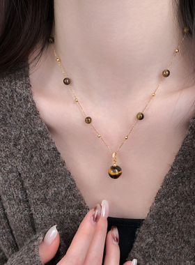 秋冬美拉德虎眼石串珠项链女