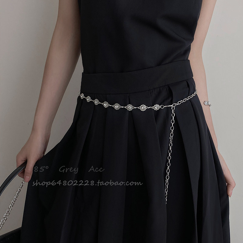 小众设计金属花朵腰链女时尚高级感连衣裙裤链装饰ins风链条腰带