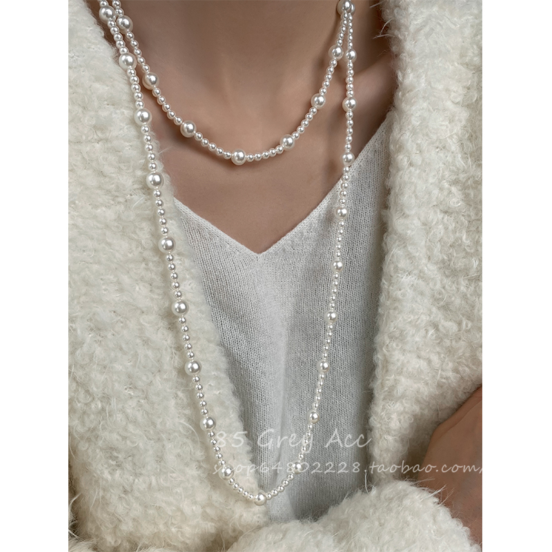 多种戴法~施家长款叠戴珍珠项链女轻奢气质锁骨链设计感毛衣颈链 - 图2