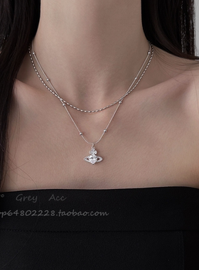 韩国土星碎银子双层项链2025新款