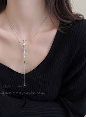 银色星星长款项链女高级感锁骨链