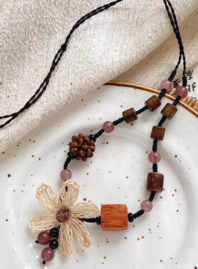 新中式编织花朵项链女款小众设计感国风choker锁骨链复古长款配饰