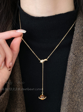 韩系土星吊坠叠戴串珠项链女小众锁骨链高级感长款颈链配饰毛衣链