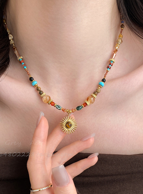 波西米亚串珠小众项链女2025新款
