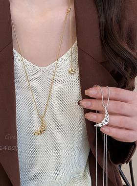 韩系简约金色牛角包抽拉项链女