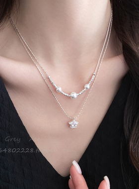 闪锆五角星绝美珍珠叠戴项链女