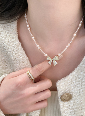 蝴蝶结珍珠项链女2026新款高级感绝美好看锁骨链轻奢小众颈链配饰