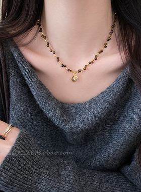 美拉德虎眼石串珠八芒星圆盘项链