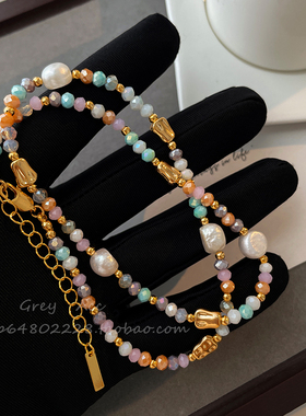 多巴胺混彩色巴洛克珍珠串珠项链