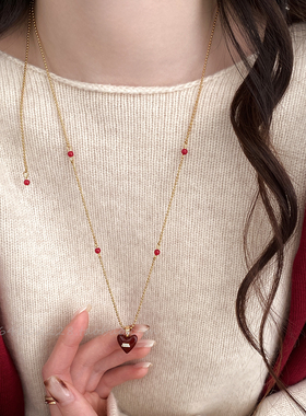 新年款红色爱心吊坠项链女新款