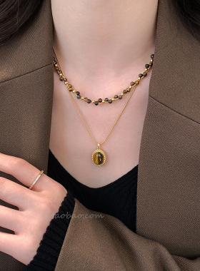 虎眼石串珠秋冬叠戴项链女高级感