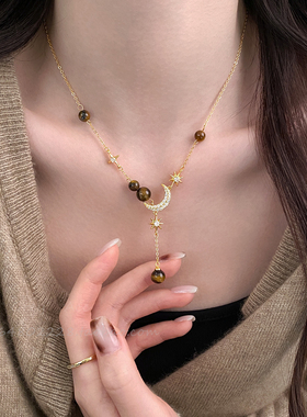 美拉德虎眼石星月项链女2025秋冬