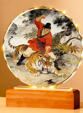 武松打虎图水浒英雄画摆台办公室桌面电视柜书房客厅玄关装饰摆件