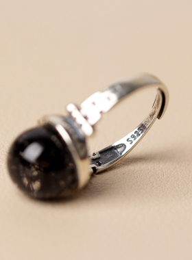 天然黑发晶招财防小人银戒指魔法