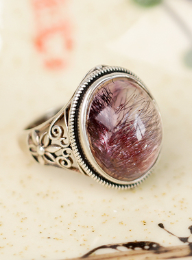 超强能量紫发晶招财树戒指