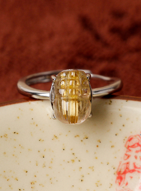 金发晶貔貅招财纳福银戒指