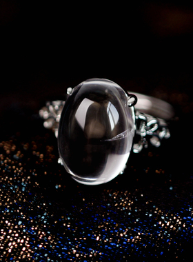 天然白水晶原石戒指水晶王净化磁场静修冥想能量纯净鸽子蛋面轻奢