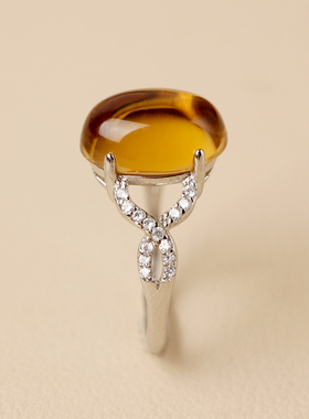 黄水晶招财旺夫一夜暴富银戒指