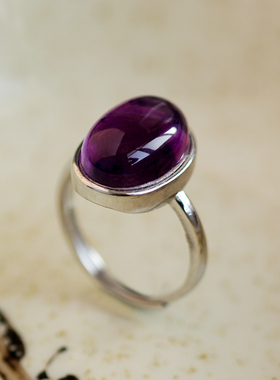 好运天然紫水晶上岸能量石戒指