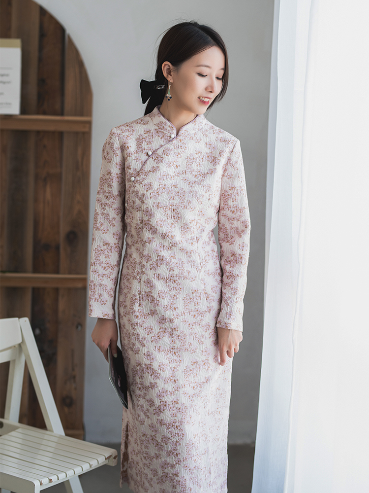 不.退换-22QDC-203【花落秋城】前世今生温婉轻中式斜襟春秋旗袍 - 图0