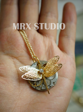 原创蜻蜓分体蒸汽朋克吊坠项链