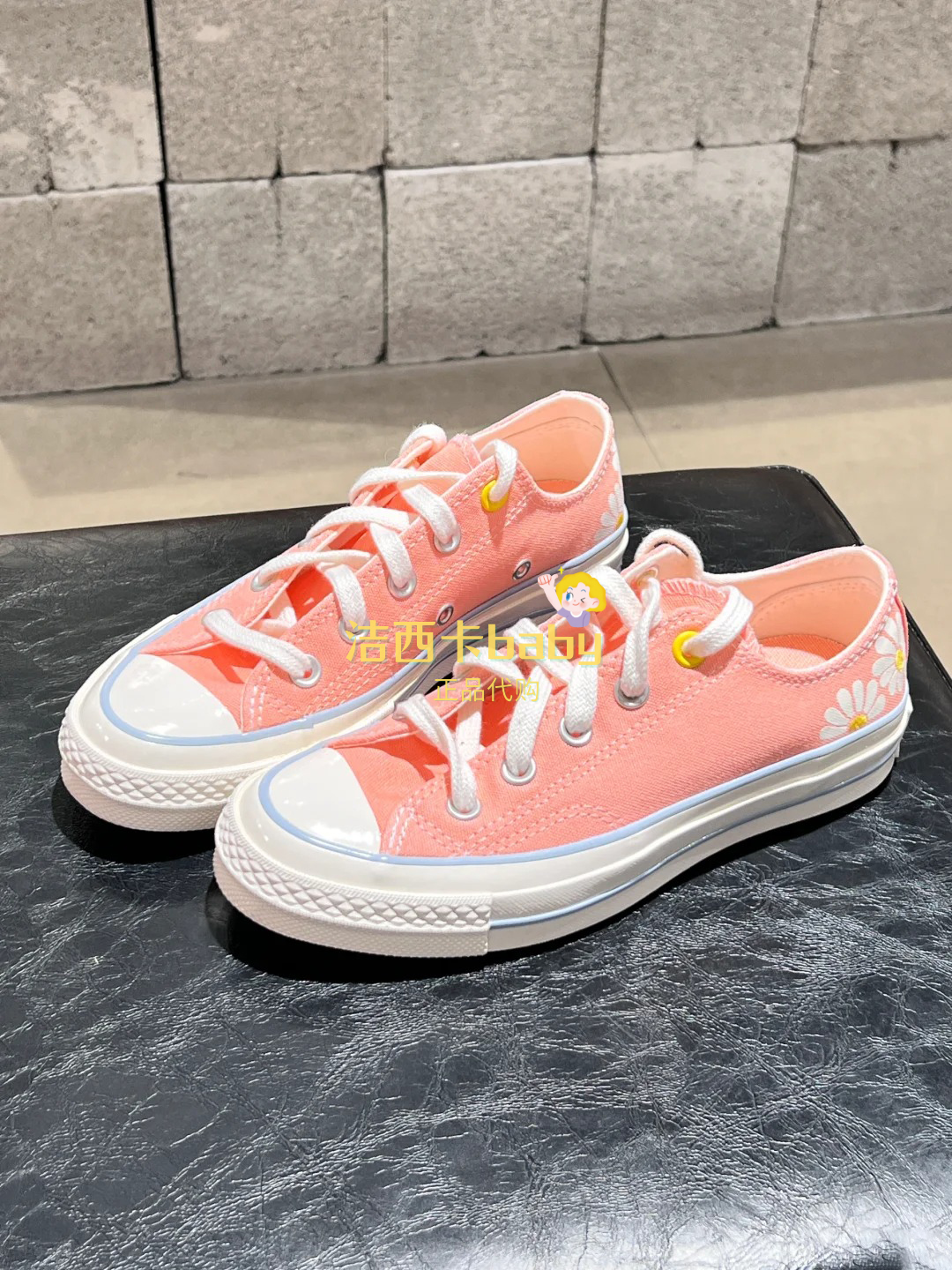 正品CONVERSE匡威1970S女清新橘粉色小雏菊印花低帮帆布鞋A09107C-图0