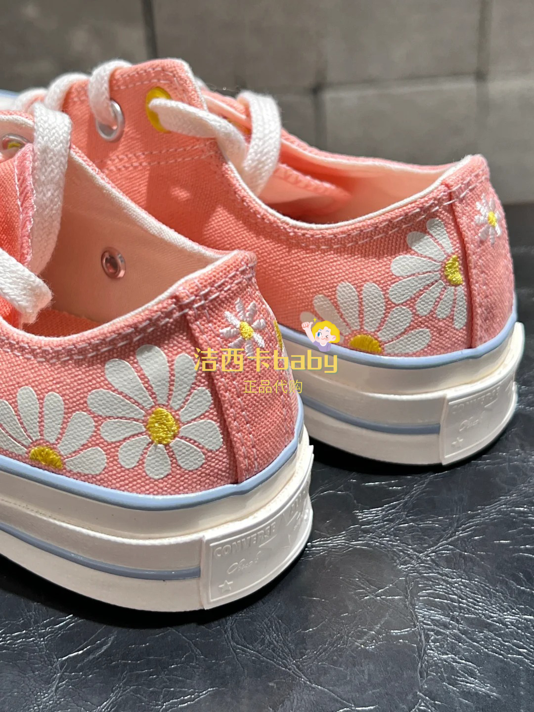 正品CONVERSE匡威1970S女清新橘粉色小雏菊印花低帮帆布鞋A09107C-图3