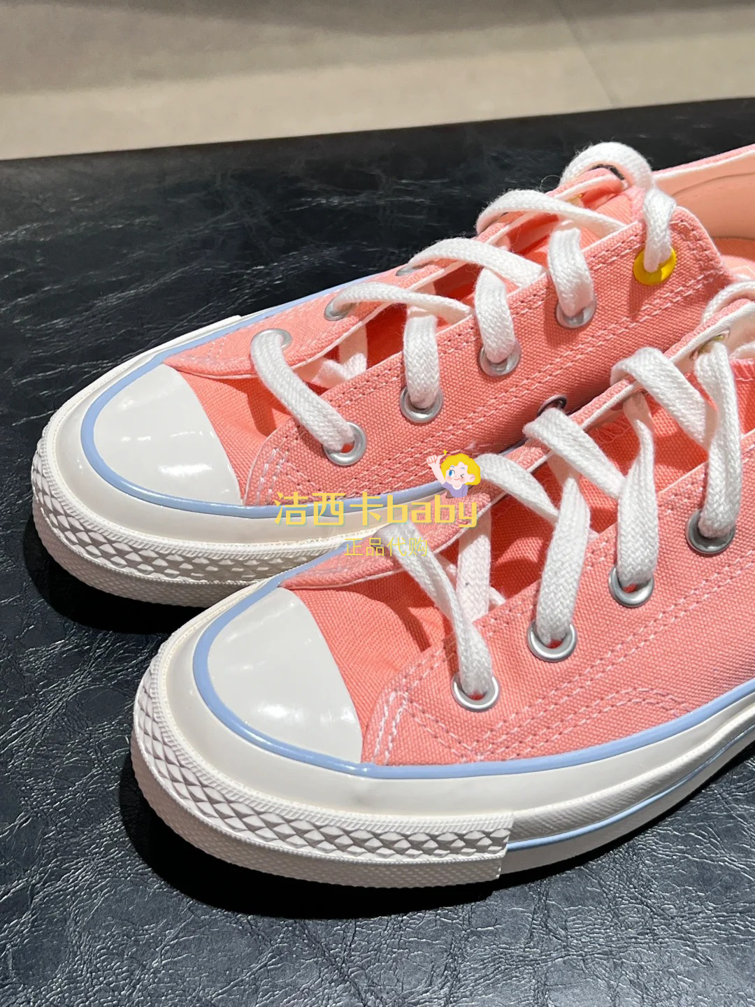 正品CONVERSE匡威1970S女清新橘粉色小雏菊印花低帮帆布鞋A09107C-图2