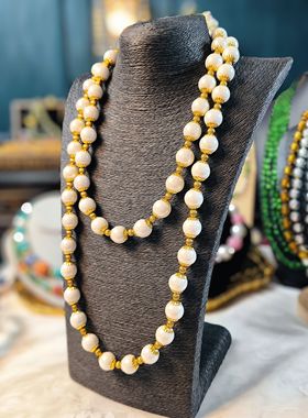 「珠光釉」高品质孤品原创毛衣链珠光釉琉璃复古小香风项链白色